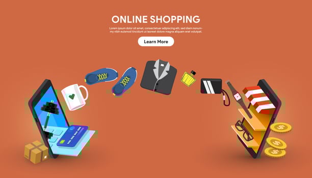 Online shopping happening between two smartphones vector