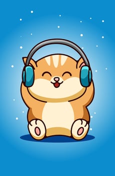 A baby cat wearing earphone hand drawing vector