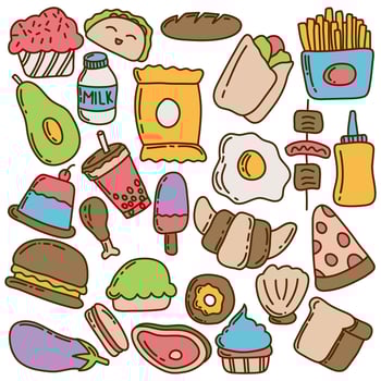 Colorful Food Doodle Icon Pack vector