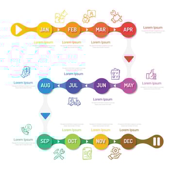 Year planner, 12 months, 1 year, Timeline infographics design vector and Presentation business can be used for Business concept with 12 options, steps or processes.