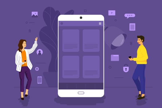 People working together to develop a mobile application vector