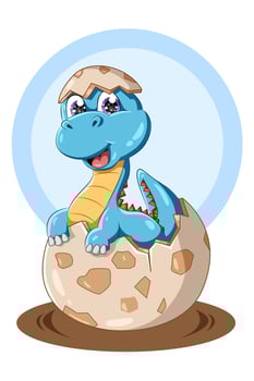 A baby blue dinosaur on the egg animal illustration vector