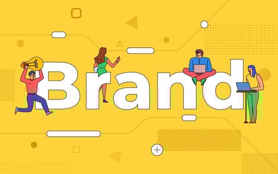 Colorful team of people working together on a brand vector