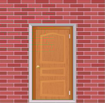 wooden door in brick wall vector icon