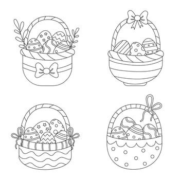 Color Easter baskets. Coloring page for kids. vector