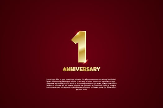 First Anniversary celebration. Golden number 1 with sparkling confetti vector