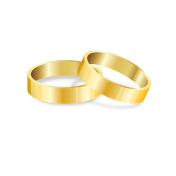 Vector golden wedding rings. Gold wedding rings pair vector 3D realistic icons set