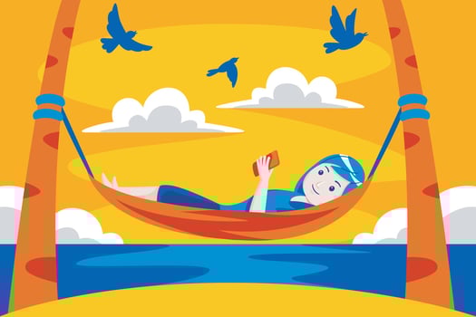 Woman relaxing in the hammock on tropical beach. vector