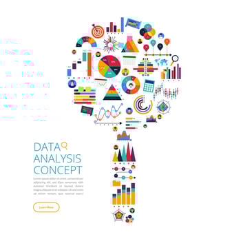 Flat design concept data analysis. Visualize with graph and chart marketing growth. Vector illustration.