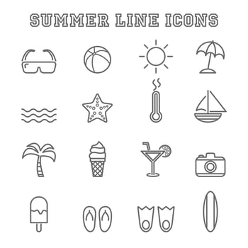 summer line icons vector