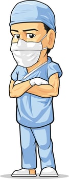 Surgeon Operating Doctor Medical Cartoon Illustration Vector Drawing