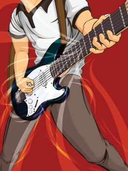 Guitarist Playing Electric Guitar Music Cartoon Illustration Drawing vector