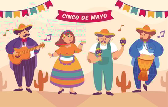 Cinco de Mayo Mariachi Troupe and Dancer Character vector