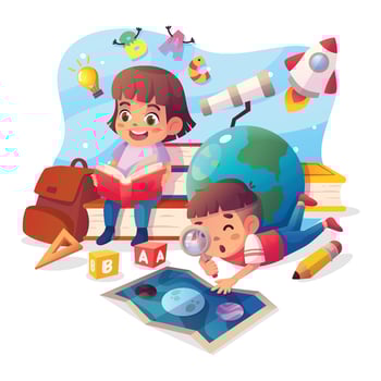 Cute Cartoon Children Studying Concept Design vector