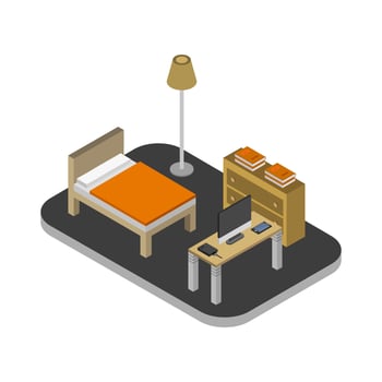 Isometric Bedroom On White Background vector