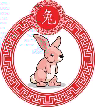 Chinese Zodiac Sign Animal Rabbit Bunny Cartoon Lunar Vector Drawing