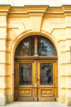Old vintage wooden metal door photo
