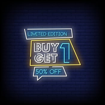 Buy One Get One Free Neon Signs Style Text Vector