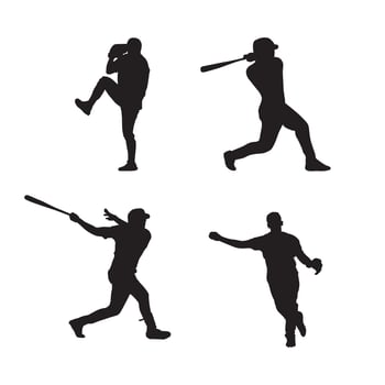collection of baseball player silhouettes vector