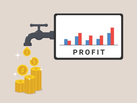 Profit business concept, gold coins falling from water tap vector