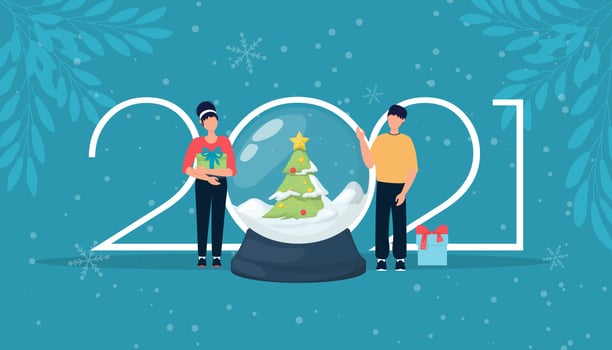 Holiday 2021 logo numbers Snow globe magic celebration. vector