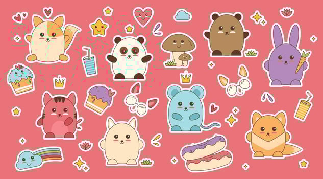 Kawaii animals patch sticker vector