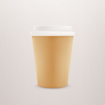 Paper coffee cup with plastic cap. 3d style editable vector mockup for a design