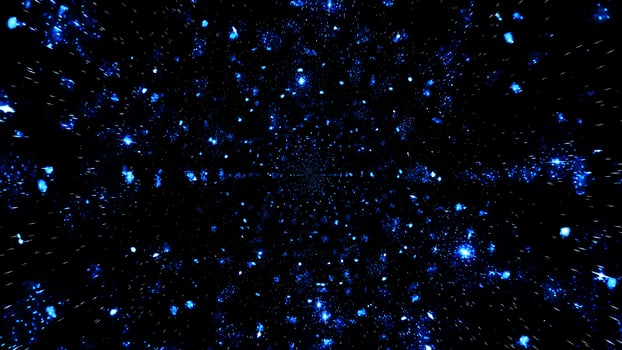 3D illustration of neon blue light glowing in dark futuristic space photo