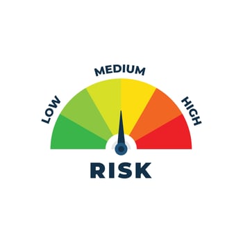 Risk icon on speedometer. Medium risk meter isolated on white background. vector