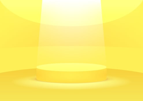Empty podium studio yellow background for product display with copy space. Showroom shoot render. Banner background for advertise product. vector