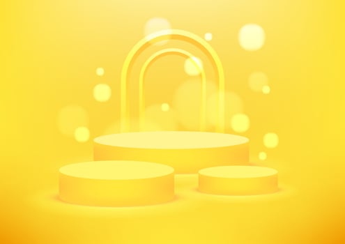 Empty podium studio yellow background for product display with copy space. Showroom shoot render. vector
