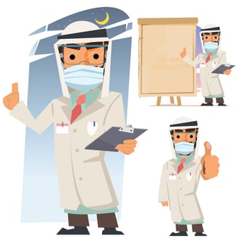 Arab Traditional National Muslim Clothes Male Doctor with Anti Coronavirus Covid 19 Mask vector