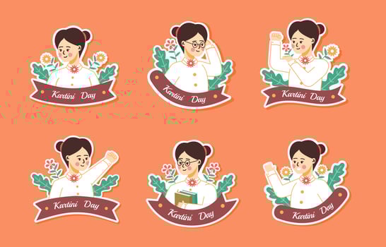 Happy Kartini Day Sticker Set vector