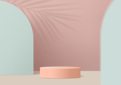 3d display product abstract minimal scene with geometric podium platform. cylinder background vector 3d rendering with podium. stand for cosmetic products. Stage showcase on pedestal 3d pink studio