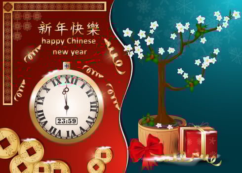 Chinese and European new year greeting card design vector