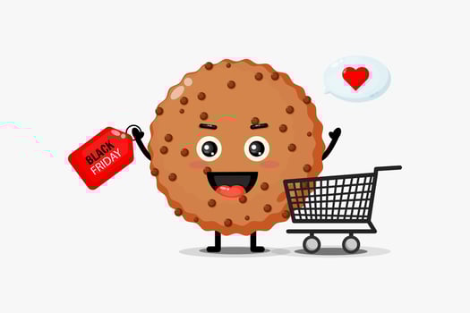 Cute chocolate cookie mascot with black friday discount vector