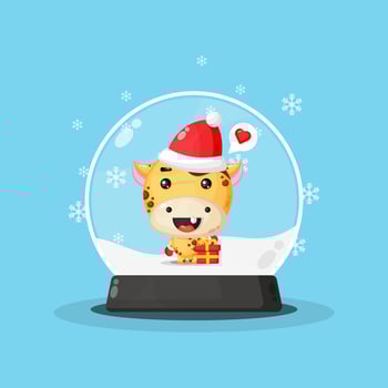 Cute giraffe in a snowball vector