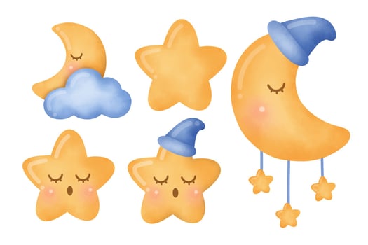Hand drawn watercolor moon and the star set vector
