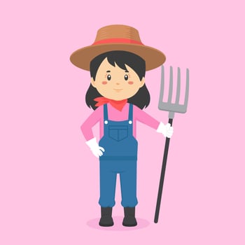 Cartoon Character Farmer Holding Rake vector