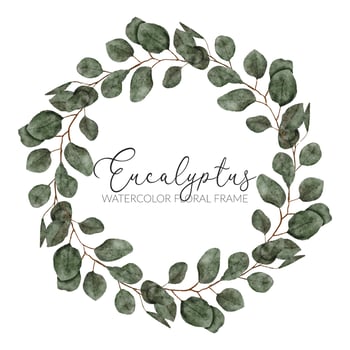 watercolor eucalyptus leaf circle wreath frame vector