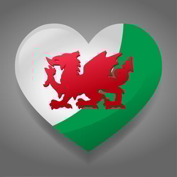 heart with wales flag symbol illustration vector
