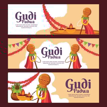 Flat Banner Gudi Padwa Set vector
