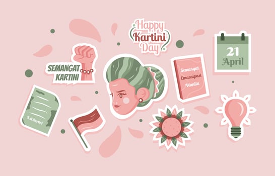 Raden Ajeng Kartini Pink Green Sticker Set vector