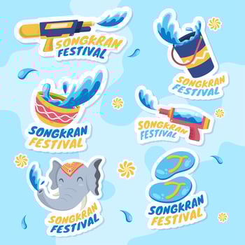 Songkran Festivity Sticker Set Design vector