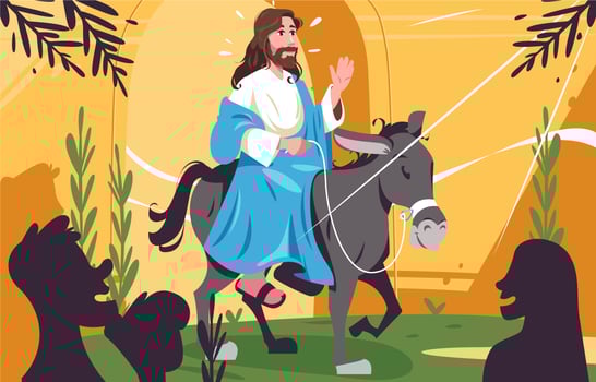 Palm Sunday Festivity Illustration With Jesus Riding Donkey vector