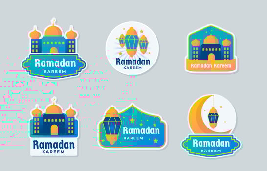Collection of Ramadan badges with a yellow and blue color combination vector
