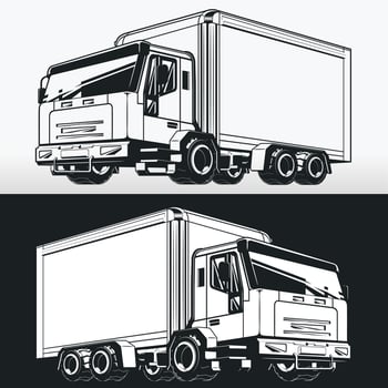 Silhouette of Cargo Box Delivery Truck, Stencil Vector Drawing