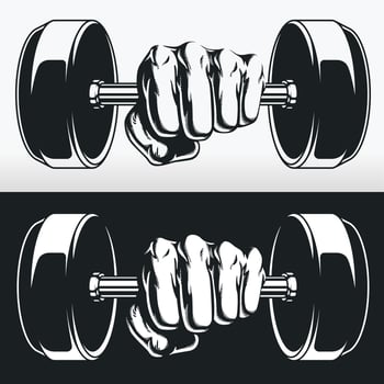 Silhouette Bodybuilder Fitness Hand Weight Dumbbells, Stencil Drawing vector