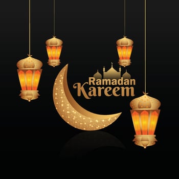 Ramadan kareem creative islamic festival with holy book kuran and arabic lantern vector
