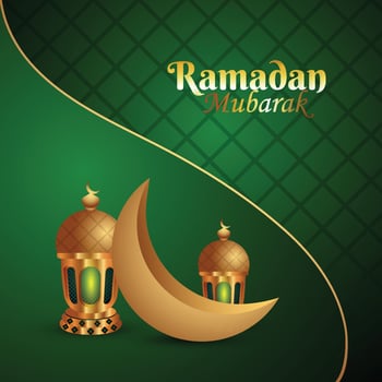 Ramadan kareem creative islamic festival with holy book kuran and arabic lantern vector
